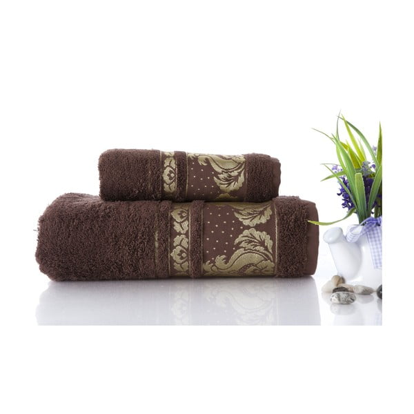 Set dvou ručníků Antik Gold Dark Brown, 70x140 a 50x90 cm
