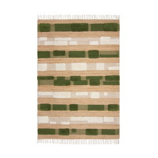 Зелено-естествен ръчно изработен килим със смес от юта 120x170 cm Medina Blocks – Flair Rugs