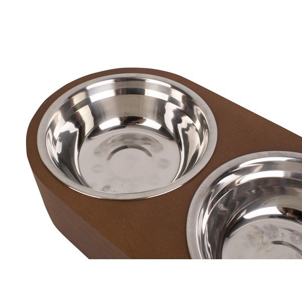 Комплект от 2 метални купички в тъмна дървена основа Pet, ширина 18 cm Dinner Time - PT LIVING-image-3
