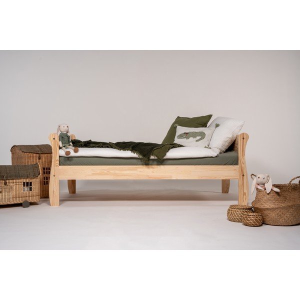 Детско легло от масивен бор с включена подматрачна рамка в естествен цвят 80x200 cm Roma – Adeko-image-2