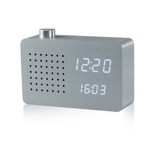 Сив будилник с бял LED дисплей и Radio Click Clock - Gingko-image-1