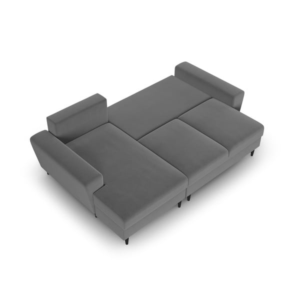 Светлосив кадифен разтегателен ъглов диван с място за съхранение (ляв ъгъл) Kyoto – Cosmopolitan Design-image-2