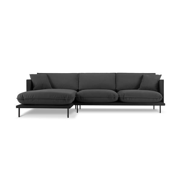 Тъмносив ъглов диван с кадифена повърхност, ляв ъгъл Auguste - Interieurs 86