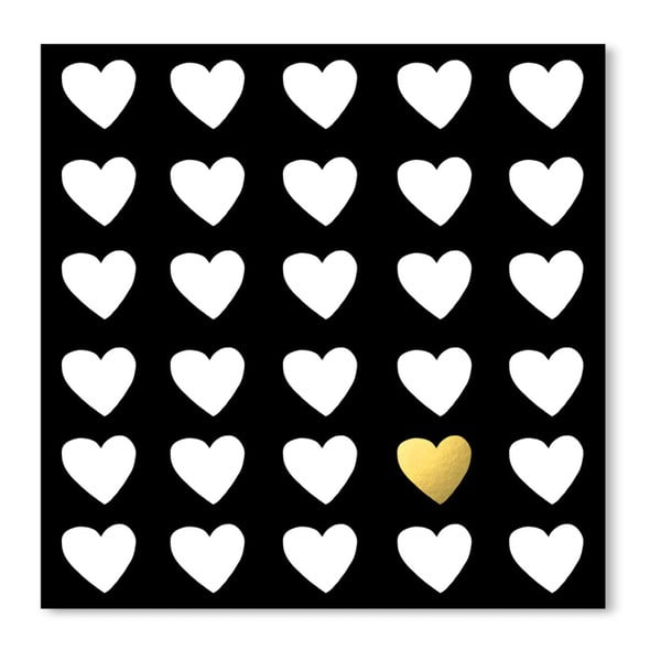 Черен плакат Скъпоценно сърце, 30 x 30 cm - Americanflat