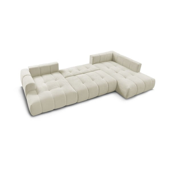 Бежов сгъваем/с място за съхранение ъглов диван (десен ъгъл/U форма) Fuji – Bobochic Paris-image-4