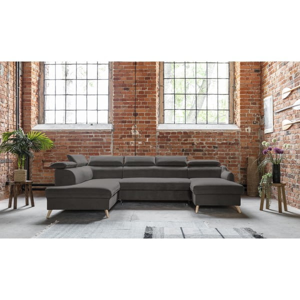 Тъмносив кадифен U-образен ъглов диван (ляв ъгъл) Sweet Harmony - Miuform-image-1