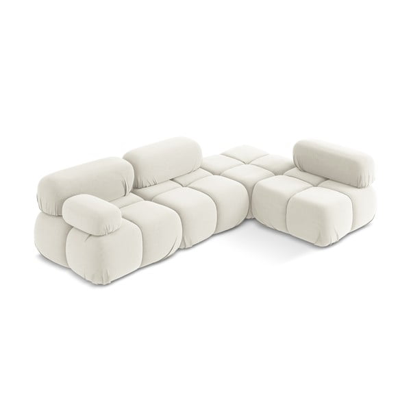 Бял кадифен модулен ъглов диван (десен ъгъл) Lokua – Makamii-image-2