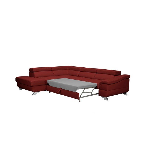 Červená rozkládací rohová pohovka koženkového vzhledu Windsor & Co Sofas Gamma, levý roh-image-3