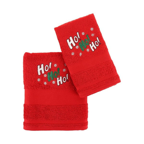 Vánoční sada červeného ručníku a osušky Ho ho