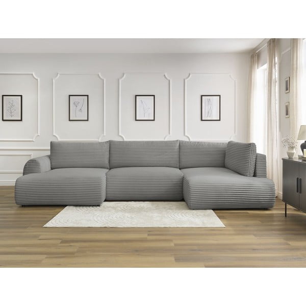 Тъмносив сгъваем/с място за съхранение ъглов диван от рипсено кадифе (десен ъгъл/U форма) Lucien – Bobochic Paris-image-1