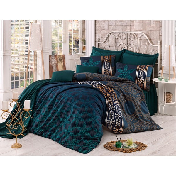 Спално бельо от памучен сатен с чаршаф за двойно легло, 200 x 220 cm Alisa - Mijolnir