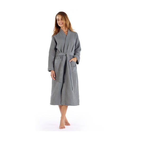 Сив памучен халат за баня размер L Mia Waffle - Foutastic-image-2
