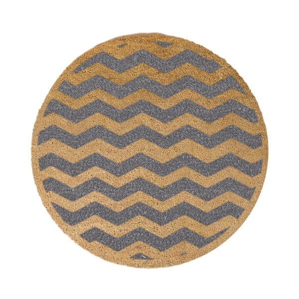 Сива кръгла постелка от естествена кокосова трева Шеврон, ⌀ 70 cm - Artsy Doormats