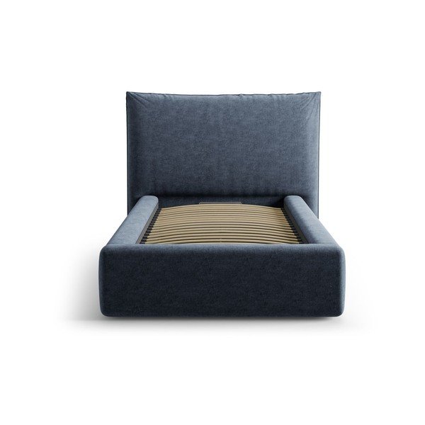 Тъмносиньо единично легло 90x200 cm тапицирано с място за съхранение с включена подматрачна рамка Kaelle – Micadoni -image-3