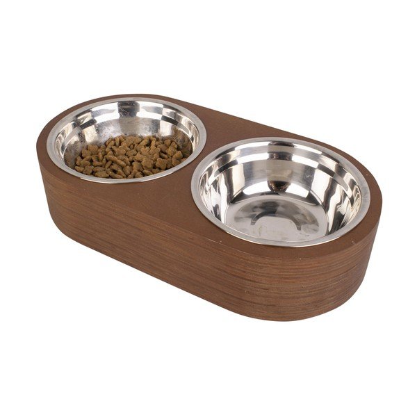 Комплект от 2 метални купички в тъмна дървена основа Pet, ширина 18 cm Dinner Time - PT LIVING-image-4