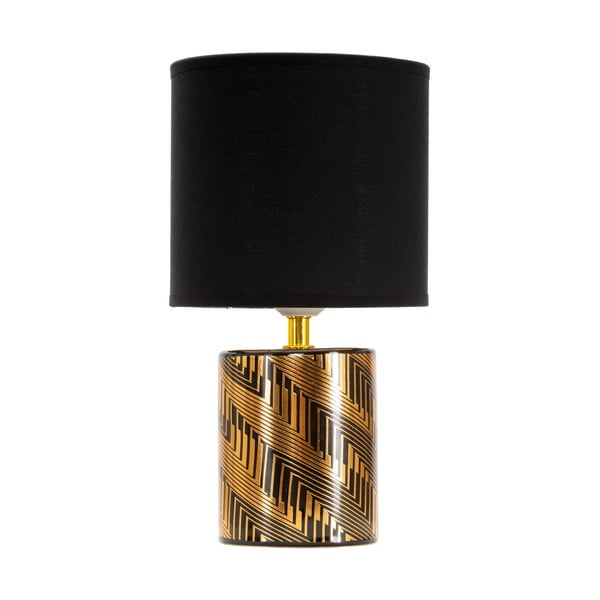 Керамична настолна лампа с текстилен абажур в черно и златисто (височина 28 см) Glam Dark - Mauro Ferretti