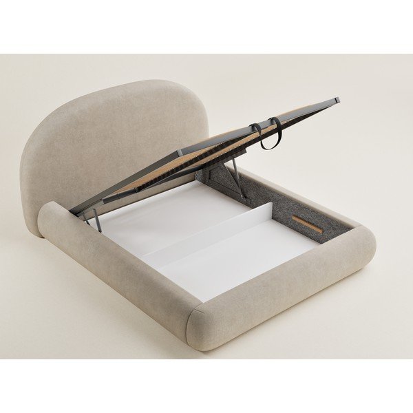 Бежово двойно легло 160x200 cm тапицирано с място за съхранение с включена подматрачна рамка Maumere – Maison de Rêve-image-3