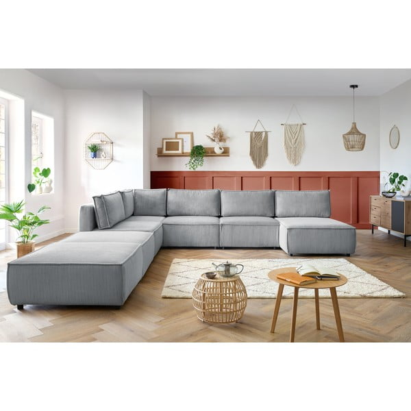 Светлосив променлив велурен U-образен ъглов диван Nihad modular - Bobochic Paris-image-1