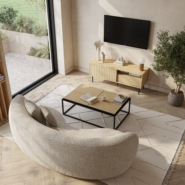 Масичка за кафе с дъбов плот в черен и естествен цвят 75x120 cm Douro - TemaHome-image-1