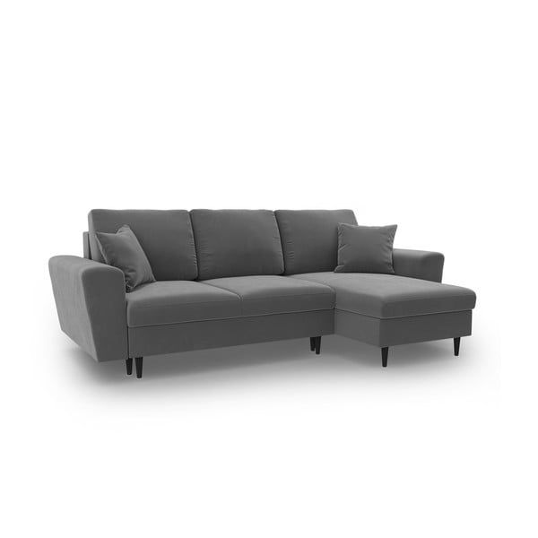 Светлосив кадифен разтегателен ъглов диван с място за съхранение Kyoto – Cosmopolitan Design-image-1