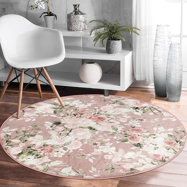 Светлорозов кръгъл килим подходящ за пране и за прахосмукачки роботи ø 120 cm Comfort – Mila Home-image-4