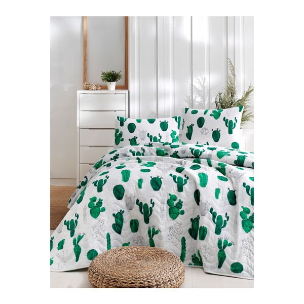 Комплект от памучно покривало за легло и 2 калъфки за възглавници Masso Parento, 200 x 220 cm Kaktus - Mijolnir