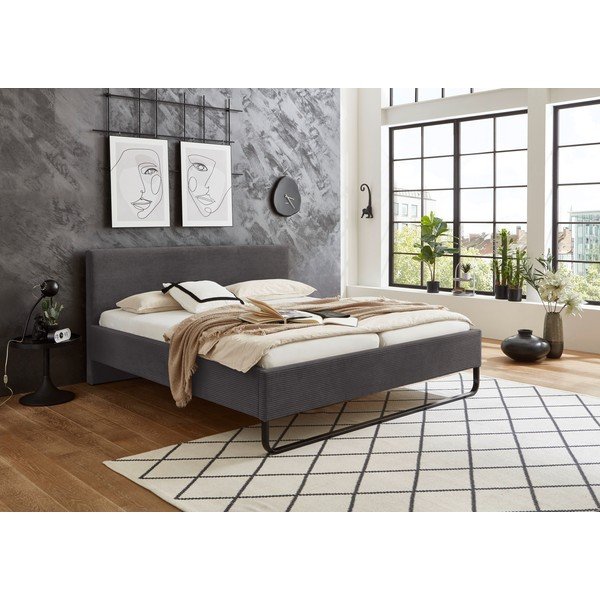 Сиво двойно легло 180x200 cm тапицирано без ламелно дъно Swing – Meise Möbel-image-1