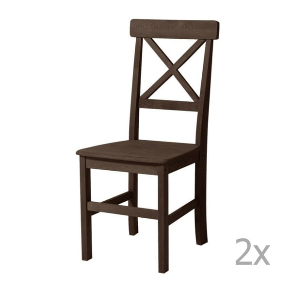 Sada 2 tmavě hnědých  jídelních židlí z masivního dřeva 13Casa Helga
