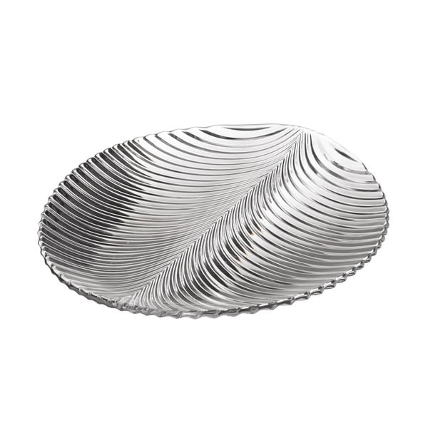 Skleněný talíř ve tvaru listu Unimasa, 28,5 x 26,2 cm
