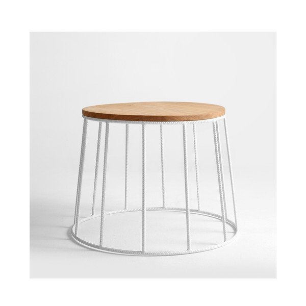 Konferenční stolek s bílou konstrukcí a deskou v dekoru dubového dřeva Custom Form Memo, ⌀ 50 cm-image-1