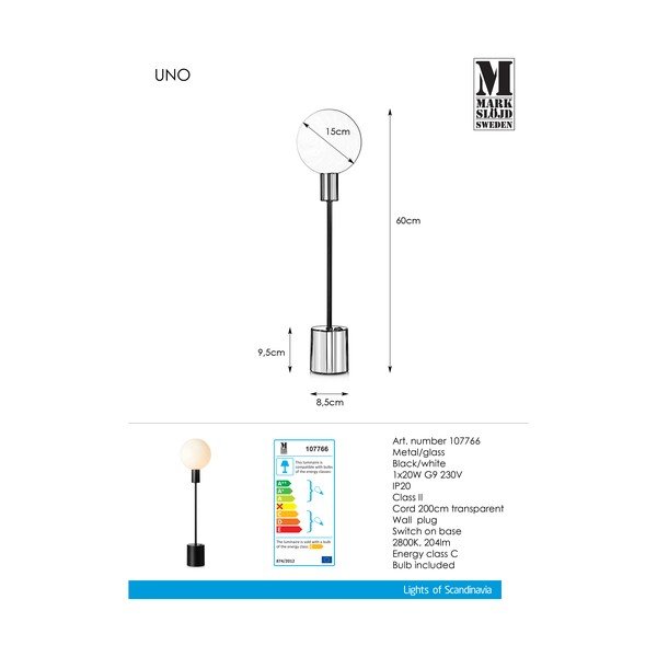 Черна настолна лампа Uno Table Black - Markslöjd-image-2