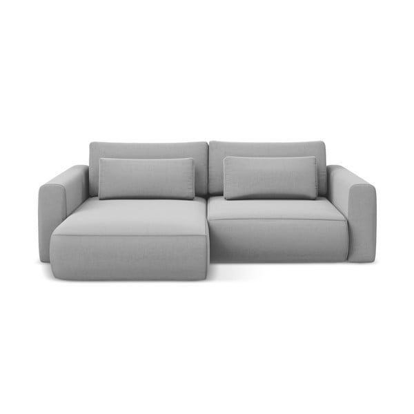 Светлосив кадифен разтегателен ъглов диван с място за съхранение (ляв ъгъл) Kapua – Makamii