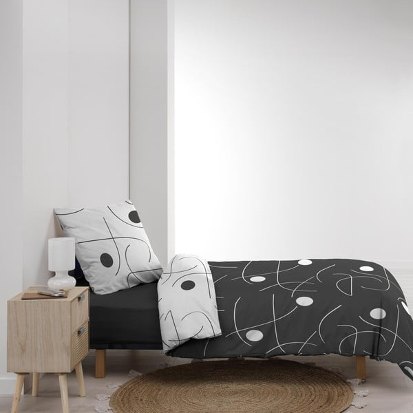 Бяло-тъмносиво единично  спално бельо от микрофибър 140x200 cm Sonate – douceur d'intérieur-image-4