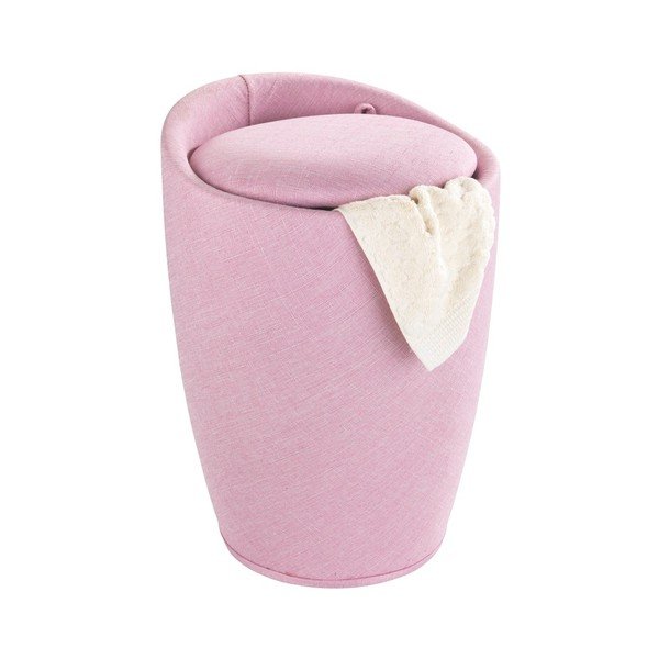 Růžový koš na prádlo a taburetka v jednom Wenko Linen Look, 20 l-image-3