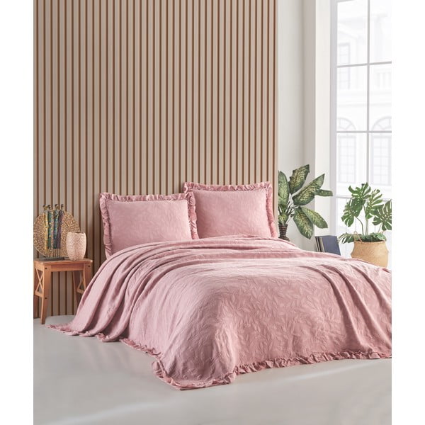 Розов комплект покривка за легло и калъфки за възглавници за двойно легло 220x240 cm Ilda - Mijolnir