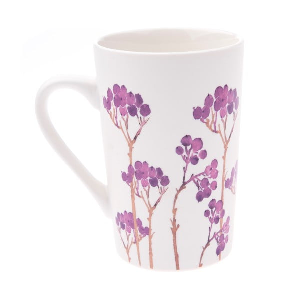 Бяла порцеланова чаша с лилав флорален мотив , 0,4 л - Dakls