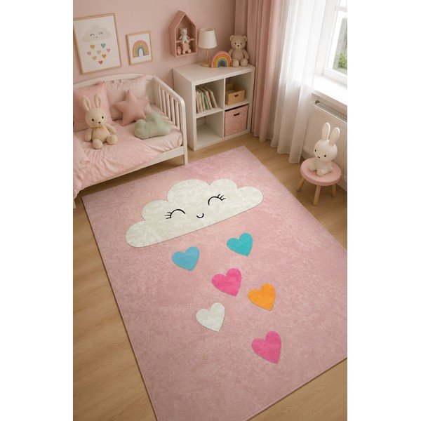 Розов детски килим подходящ за пране 100x160 cm Clouds – Mila Home-image-1