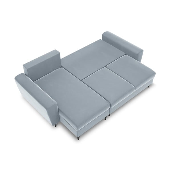 Светлосин кадифен разтегателен ъглов диван с място за съхранение Kyoto – Cosmopolitan Design-image-1