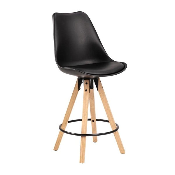 Черен бар стол с основа от каучуково дърво Dima - Actona