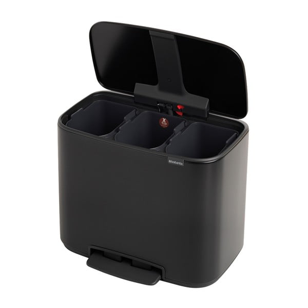 Матово черно кошче за боклук с педали с 3 вътрешни отделения Bo, 3 x 11 л - Brabantia