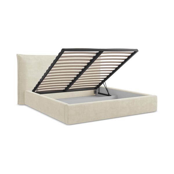 Бежово двойно легло 140x200 cm тапицирано с място за съхранение с включена подматрачна рамка Esala – Makamii-image-3