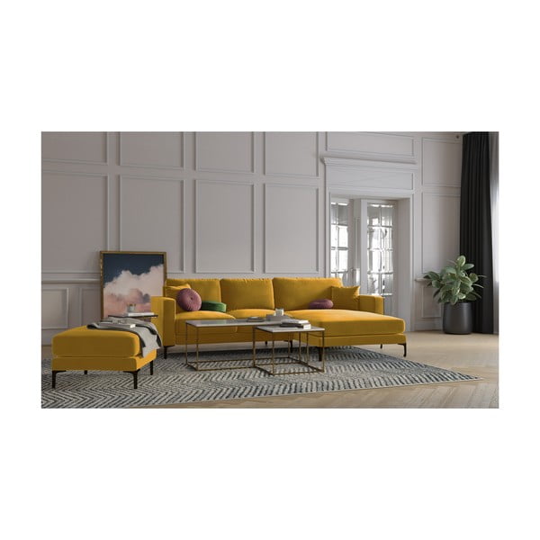 Столче за крака от жълто кадифе Harmony - Kooko Home-image-4