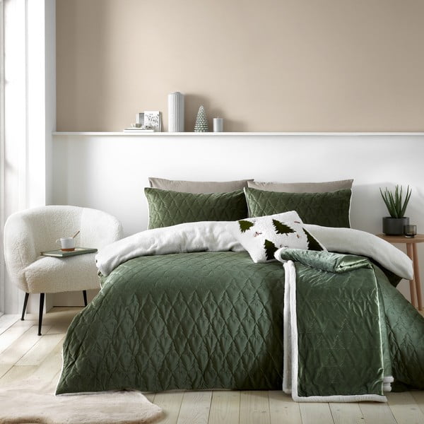 Зелена ватирана покривка за двойно легло 180x200 cm Christmas Tree - Catherine Lansfield-image-3