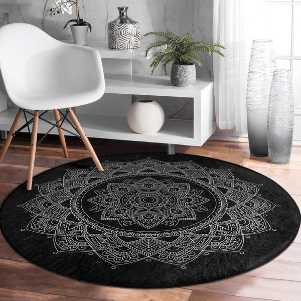 Черен кръгъл килим подходящ за пране и за прахосмукачки роботи ø 100 cm Comfort – Mila Home-image-4