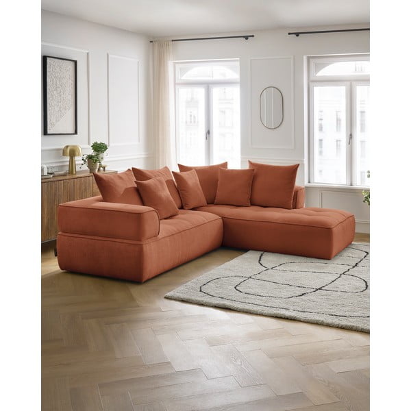 Теракотен шенилов ъглов диван (десен ъгъл/L форма) Whesley – Bobochic Paris-image-1