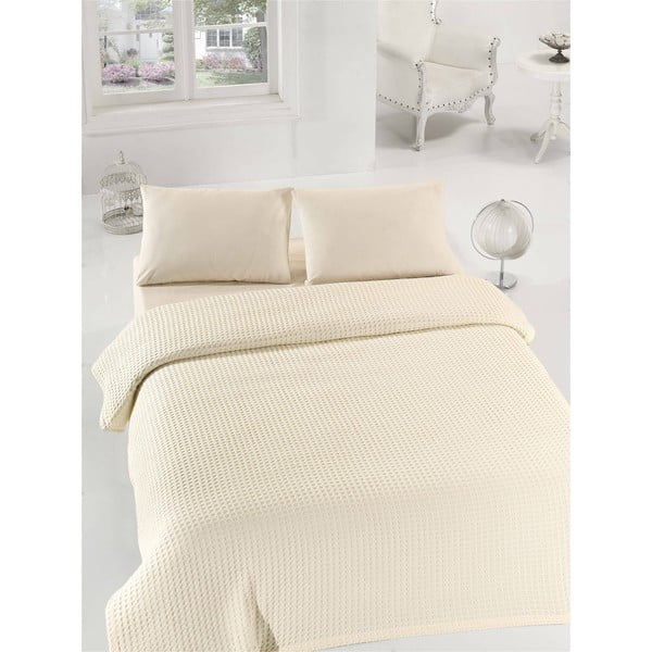 Krémový lehký bavlněný přehoz přes postel na jednolůžko Caleidoscope, 160 x 235 cm