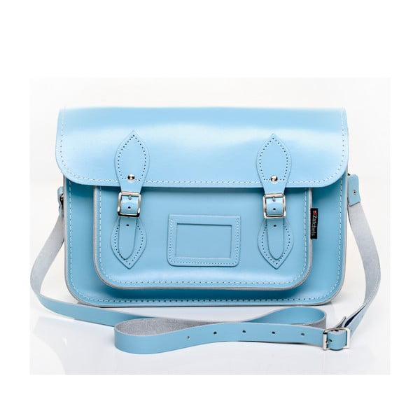 Kožená kabelka Satchel 33 cm, pastelově modrá
