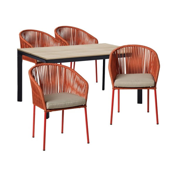Градински комплект за хранене за 4 лица с червен стол Trapani и маса Thor, 147 x 90 cm - Bonami Selection