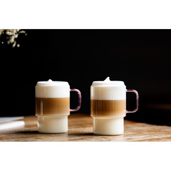 Розови стъклени чаши в комплект 2 бр. за капучино 350 ml Livio – Vialli Design-image-1