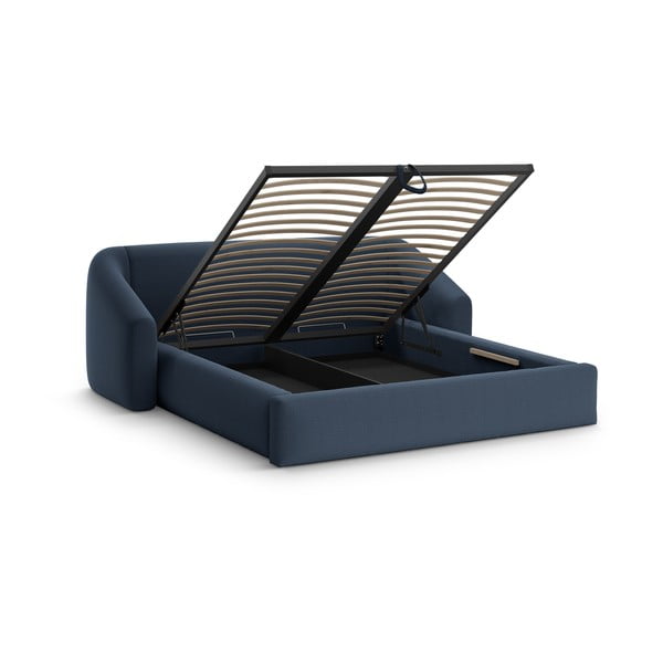 Тъмносиньо двойно легло 140x200 cm тапицирано с място за съхранение с включена подматрачна рамка Campi – Cosmopolitan Design-image-2